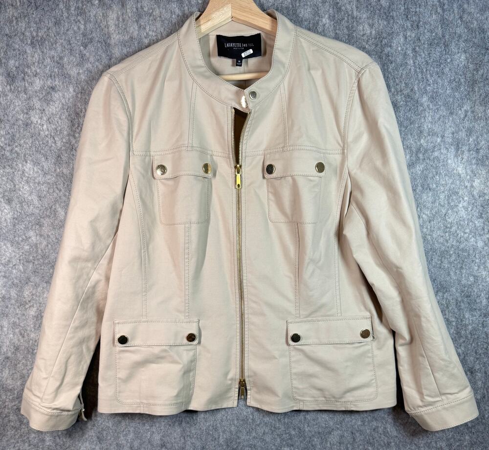 Lafayette 148 Womens Cream Utility Jacket Full Zip Double Chest Pocket Size 16